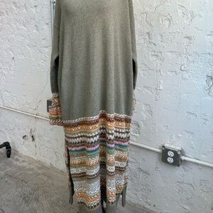 Daily practice Long Sleeve Maxi Sweater Dress with Multicolor Hem